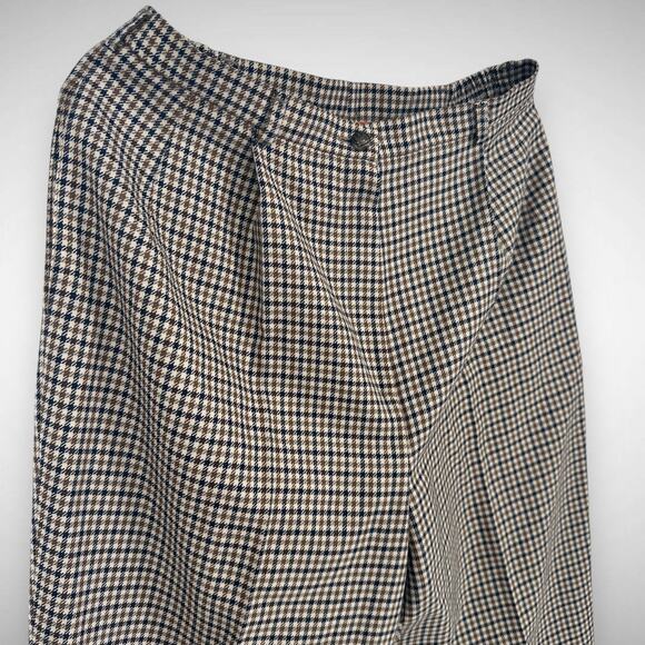 Aquascutum Houndstooth Checked Wool Brown Trousers Pants Size 12 Women's Twee‎ - Picture 3 of 12